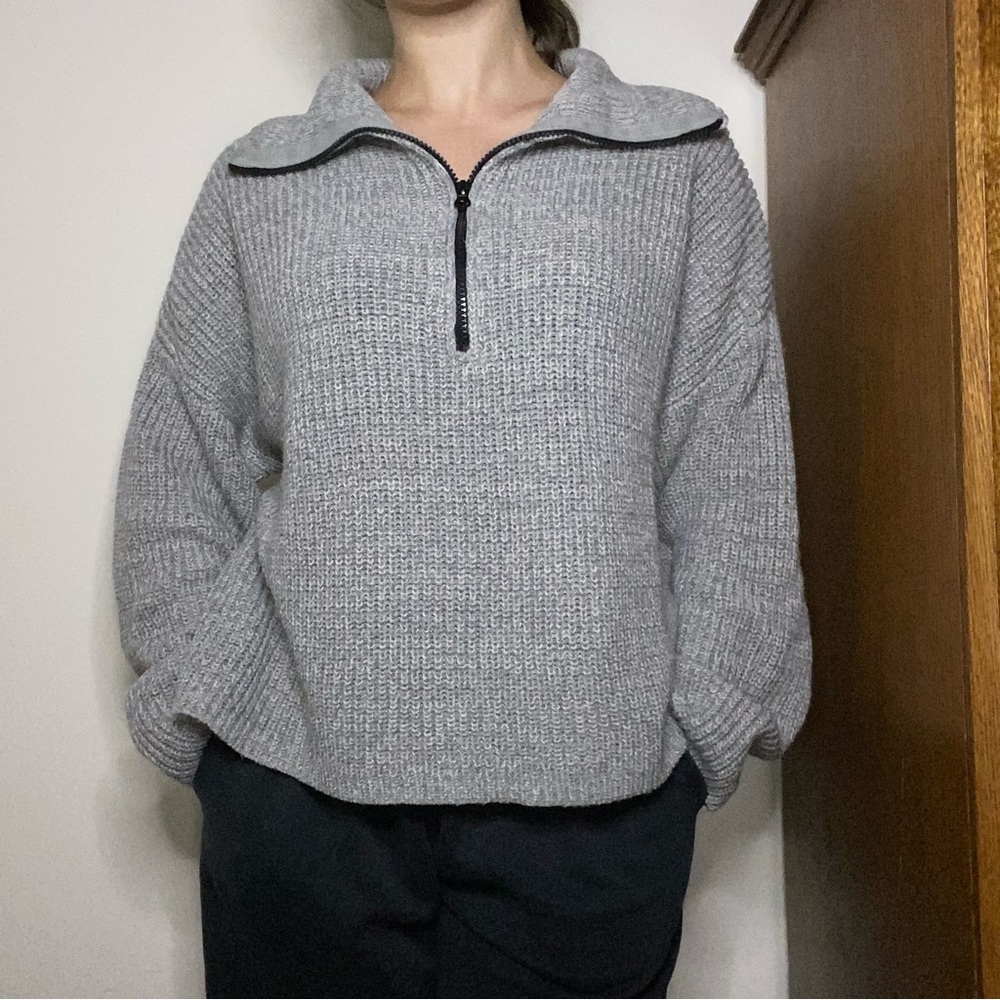 GARAGE Gray Knitted 1/4 Zip Sweater